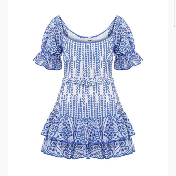 Charo Ruiz Ibiza- Jean Eyelet Mini Dress Blue & White, Like New *Accepting  Offer - www.sanvalentin.cl